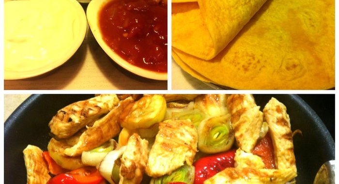 Фахитас с курицей и мексиканской лепешкой