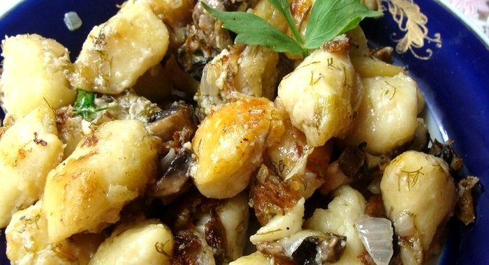 Ленивые картофельные вареники с грибами