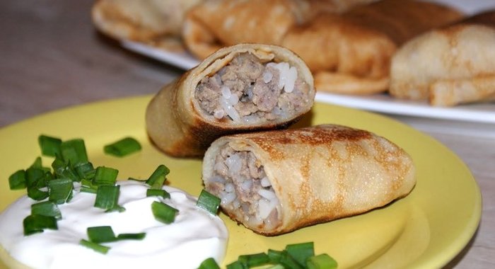 Блинчики с мясом и рисом