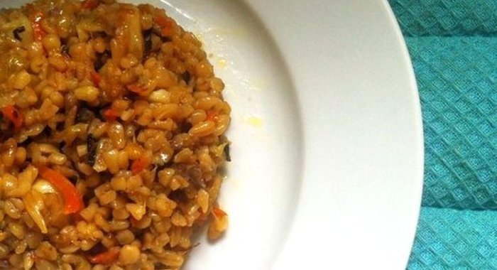 Веганский плов из булгура с баклажанами (постный)