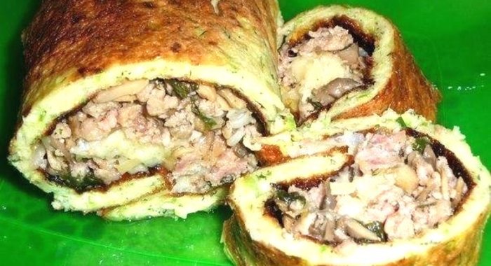Рулетики из кабачков с мясной начинкой