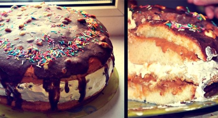 Торт «Сникерс» с ореховой нугой