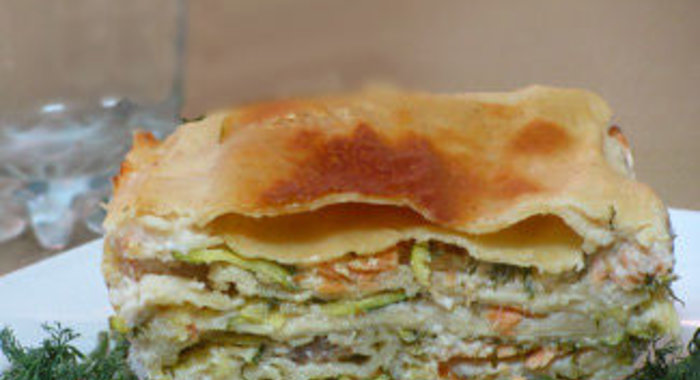 Лазанья с красной рыбой и цукини