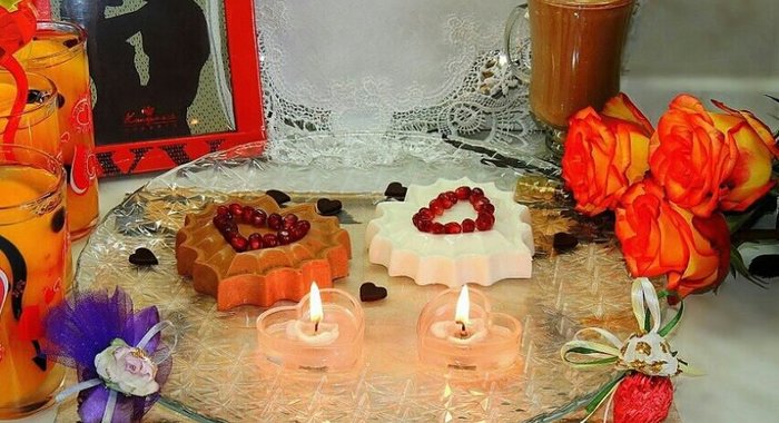 Вкусная валентинка. Сердечки-суфле, персики в желе, шоколадная открытка, конфеты ручной работы