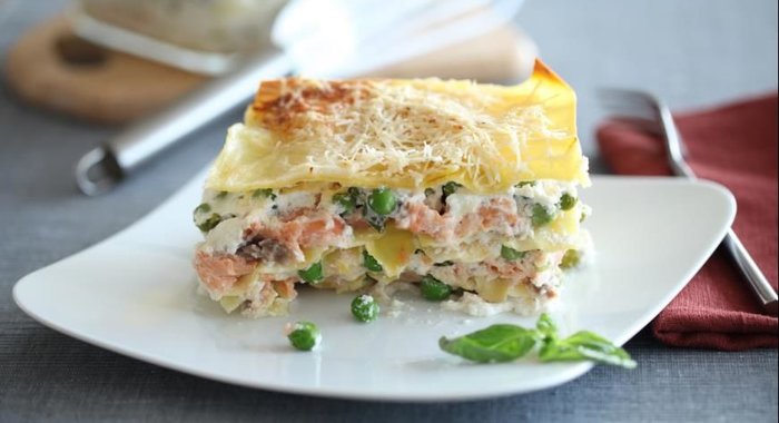 Быстрая лазанья с лососем