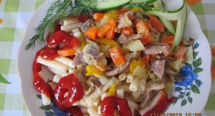 Гуляш из куриных желудков