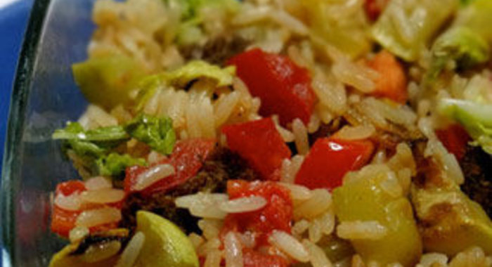 Ризотто с овощами и говядиной