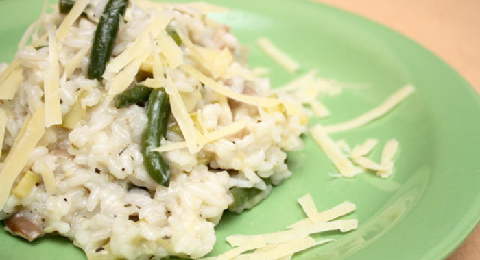 Зеленое ризотто с грибами