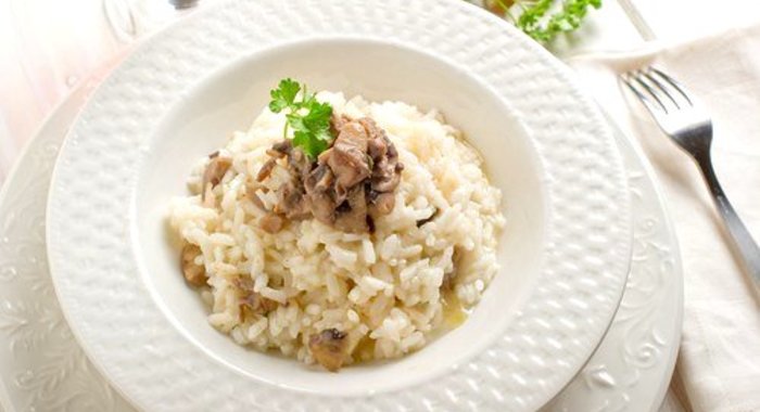 Ризотто с куриной печенью и белыми грибами