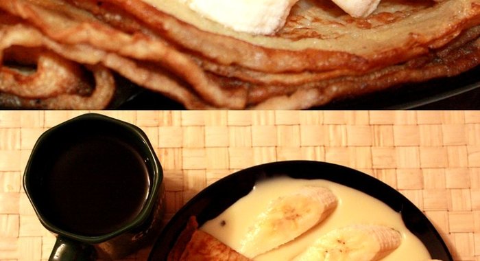 Блинчики на молоке со сгущенкой и бананами