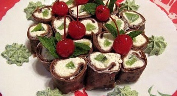 Шоколадные роллы с творогом и мятным «васаби»