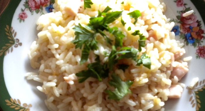Рис с грибами и ветчиной