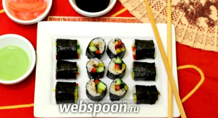 Роллы с шампиньонами и болгарским перцем