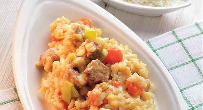 Ризотто с телятиной, овощами и лимоном