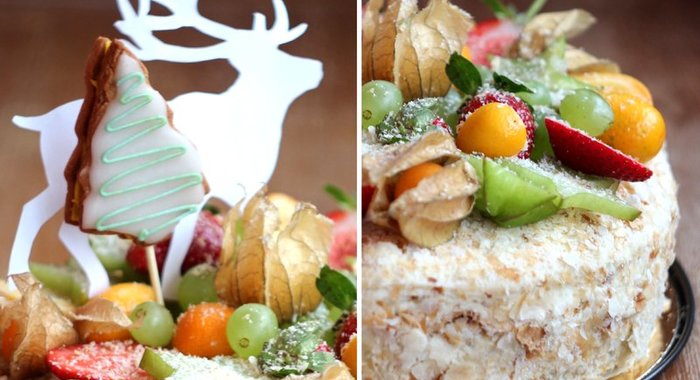 Зимний торт «Наполеон» c фруктами