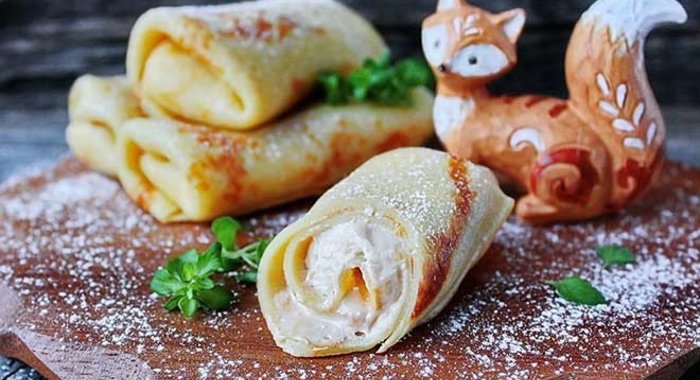 Рисовые блины с творожно-карамельной начинкой