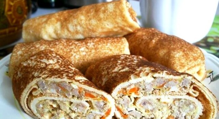 Блины, фаршированные мясом