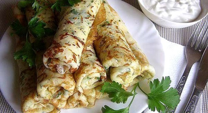 Сырные блины с зеленью