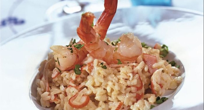 Ризотто с базиликом и креветками
