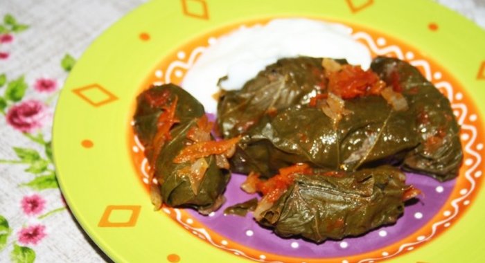 Долма из маринованых виноградных листьев с говядиной