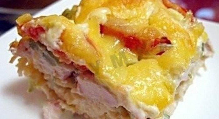 Запеканка из макарон с курицей в духовке