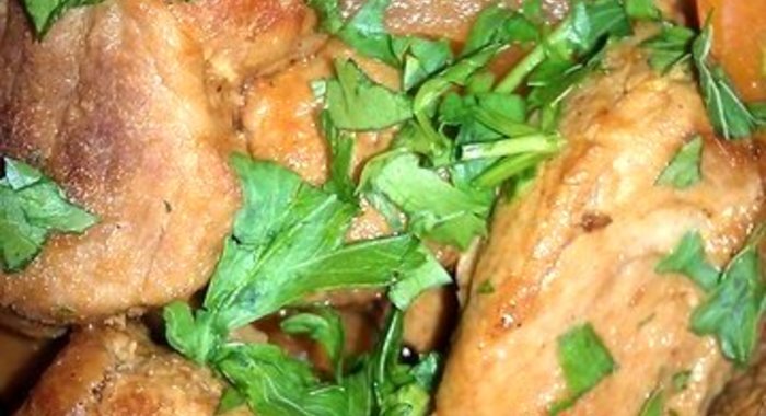 Рагу из свинины, овощей и шампиньонов