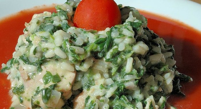 Ризотто с курицей и шпинатом