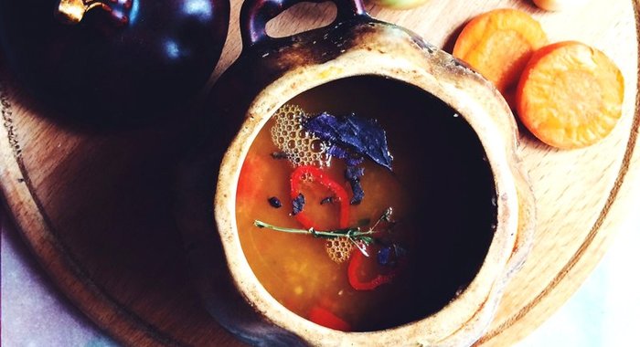 Суп-пюре из чечевицы со сладким перцем