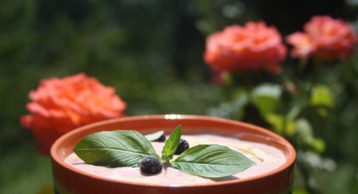 Домашнее мягкое мороженое из бананов, персика и черной смородины