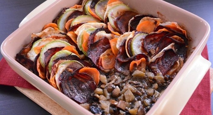 Запеченные овощи с грибами