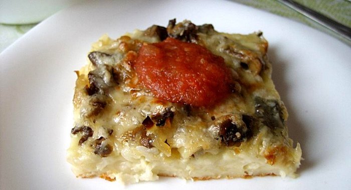 Запеканка из макарон с грибами
