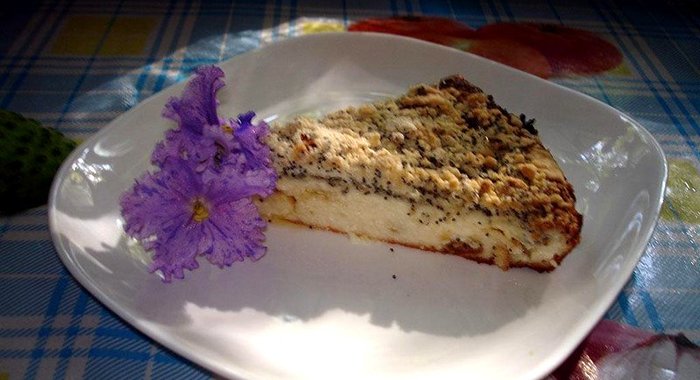 Запеканка творожная с изюмом шоколадом и маковым штрейзелем