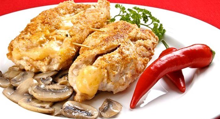 Котлеты куриные, фаршированные куриной кнелью и грибами