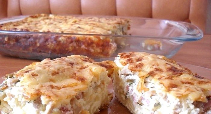 Запеканка из макарон и сосисок
