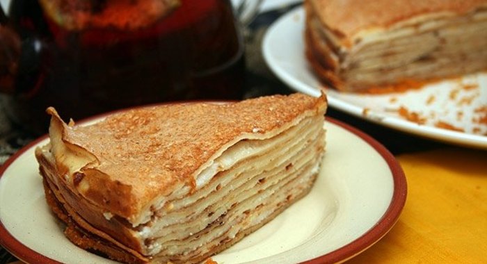 Блинчатый торт с грибами