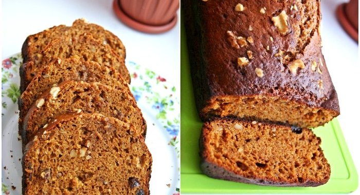 Кекс со сгущенным молоком, орехами и изюмом