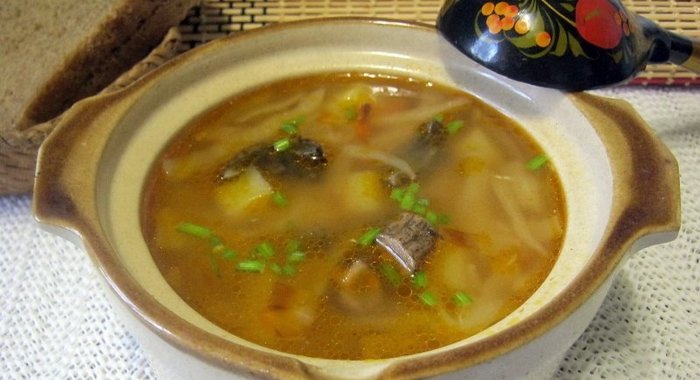 Постные щи с сушеными грибами