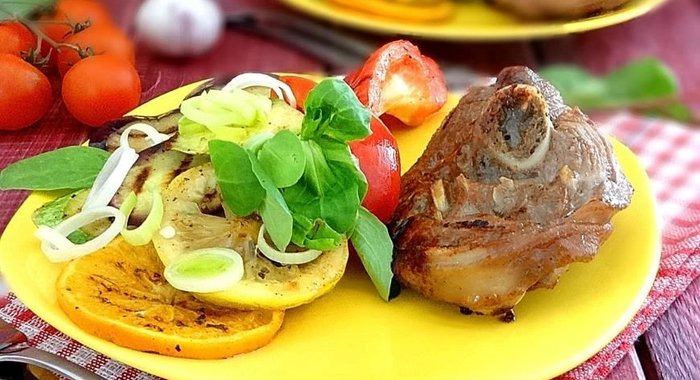 Овощи с индейкой гриль