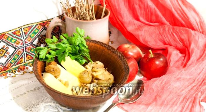 Куриная грудка с горчицей, яблоками и виноградом