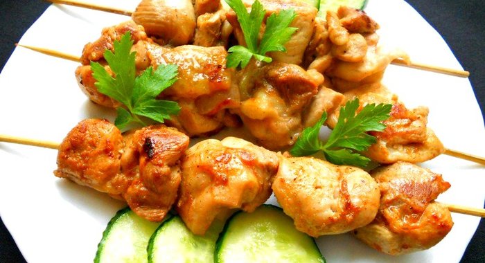 Шашлык из курицы на сковороде