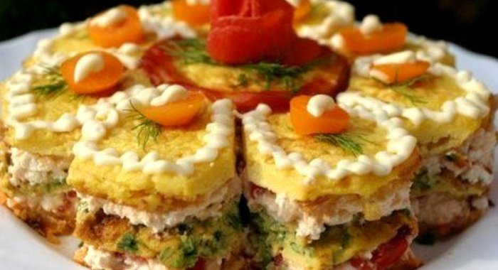 Порционный новогодний закусочный торт с сыром