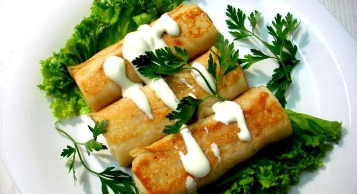 Блинчики с мясом и грибами
