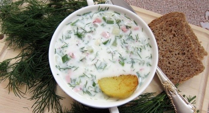 Окрошка на кефире и минеральной воде