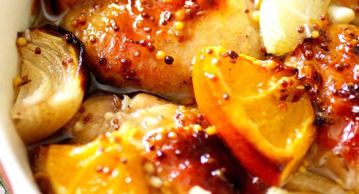 Курица в медово-горчичном маринаде с апельсинами
