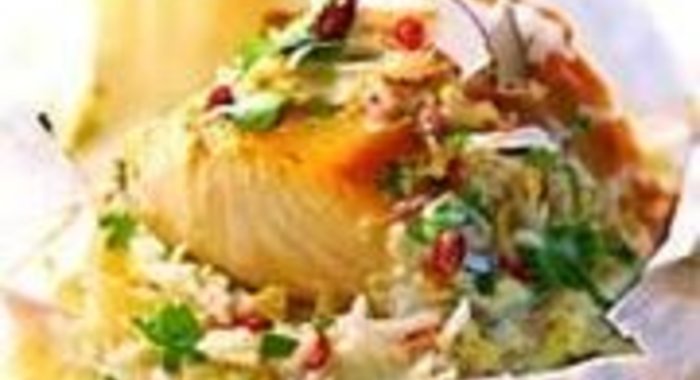 Запеканка с рисом и треской под кокосовым соусом