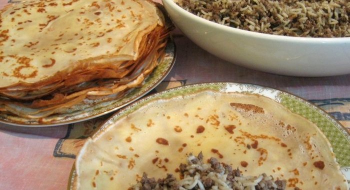 Блинчики с печенью и рисом