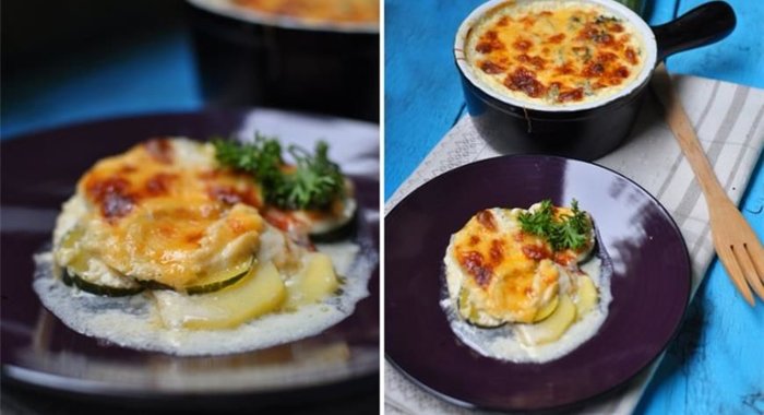 Запеканка из картофеля и цуккини в сливках