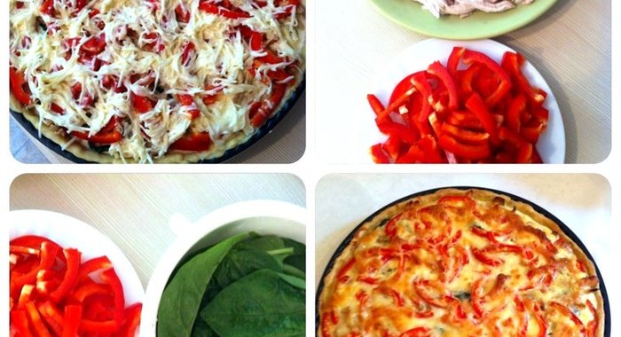 Лоранский пирог с курицей, грибами и шпинатом