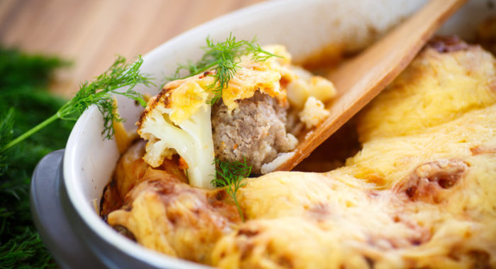 Запеканка с цветной капустой и фаршем