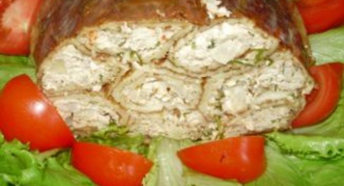 Курица, фаршированная блинами